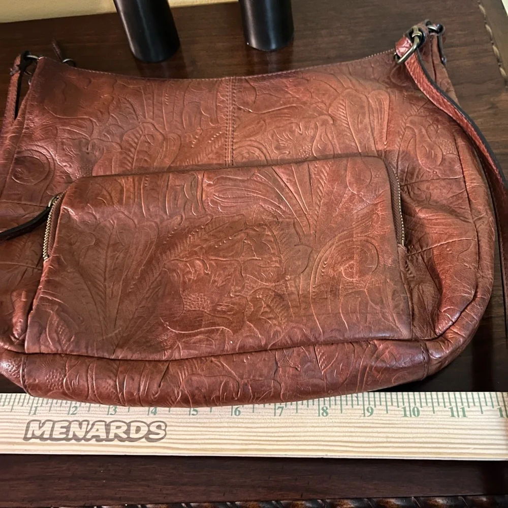 Margot Floral Leather Shoulder Bag - Reddish Brown - Picture 8 of 14